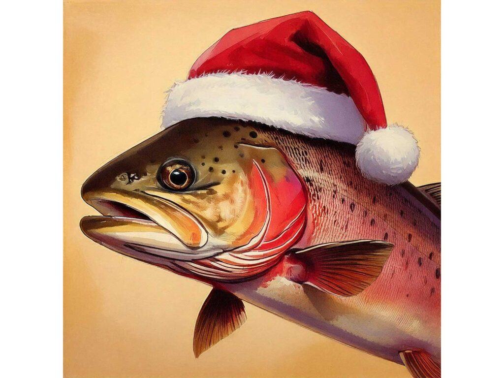 Trout in a Santa hat